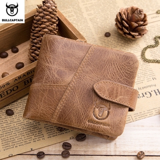 กระเป๋าสตางค์ กระเป๋าตังค์ผู้ชาย หนังแท้  BULLCAPTAIN 01H Leather Wallet with RFID Wallets Card Holder Coin Purse Zipper Men Short Wallets Fashion Men Walletes Coffee 01H