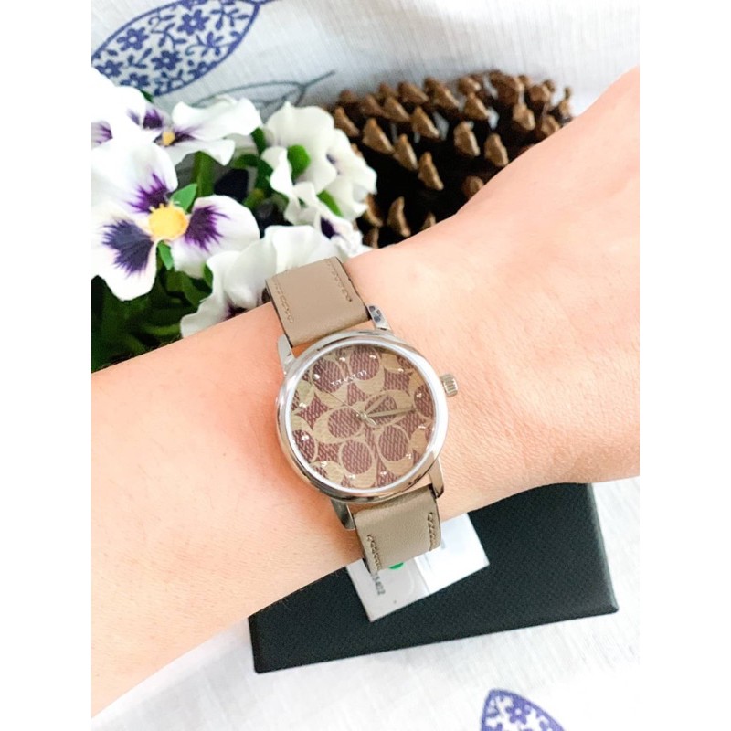 (ผ่อน0%) นาฬิกา ❤️Coach❤️ ❤️Women Grand Watch ❤️สายหนังสีน้ำตาล หน้าปัดลาย C น้ำตาล ❤️ขนาด 28mm 14503402