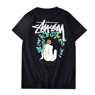 คนดัง Stussy ใหม่ผลิตภัณฑ์ Stussy น้ำยี่ห้อ Forces Tee หลังป่าป่าเทพธิดาสำหรับทั้งหญิงและชายสั้นเสื้อยืดสีขาว คอกลม