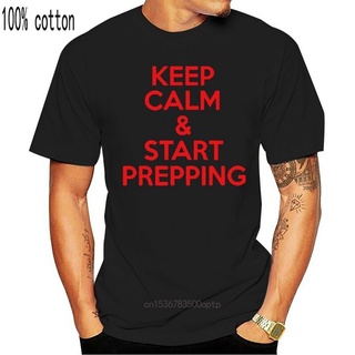 เสื้อยืด ผ้าฝ้าย พิมพ์ลาย Keep Calm Start Prepping สีเขียวทหาร สําหรับผู้ชายS-5XL