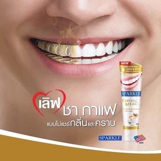 SPARKLE ยาสีฟัน สปาร์คเคิล สำหรับ คนชอบดื่มชา กาแฟ มีคราบเหลือง 90 กรัม สูตร COFFEE & TEA WHITENING TOOTHPASTE