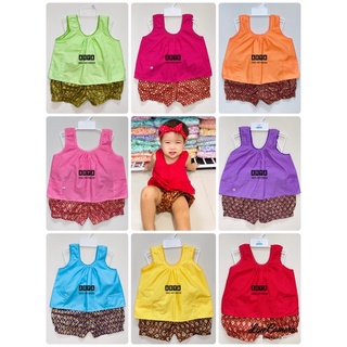 ชุดเสื้อคอกระเช้า เสื้อ+กางเกง สีสันสดใส