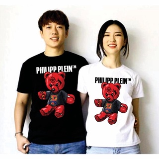 เสื้อยืด ทรงหลวม พิมพ์ลาย Philip PLEIN BEAR สีแดง สําหรับเด็ก และผู้ใหญ่