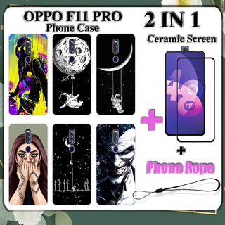 2 IN 1 เคสโทรศัพท์ OPPO F11 Pro พร้อมกระจกนิรภัยกันรอยหน้าจอเซรามิค แบบโค้ง ฟิล์มนิรภัยด้านนอก อวกาศ