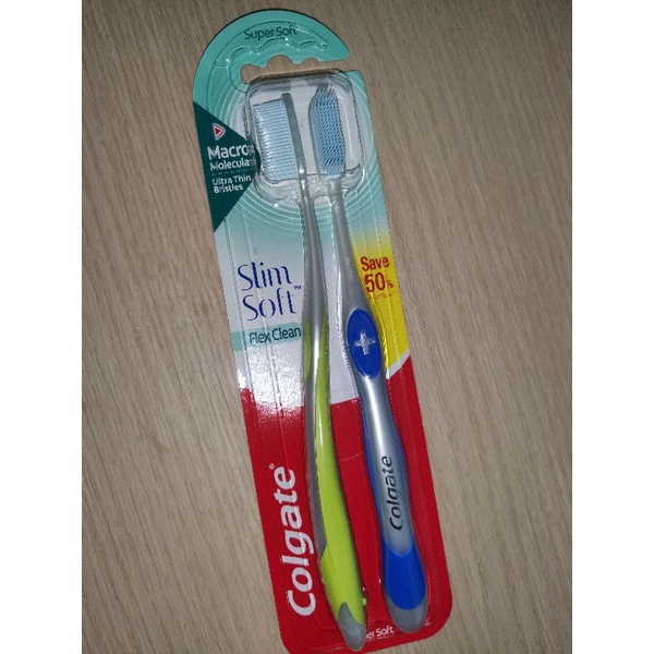 Colgate slim soft flex clean แปรงสีฟัน คอลเกต สลิมซอฟท์ เฟล็กซ์ คลีน แพ็คคู่ คละสี