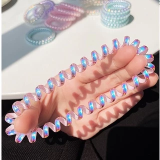 ยางรัดเกลียวสี Hologram สีสวยแวววาว เล่นแสง ยืดได้เยอะ ก่อนยืดขนาด 5.5cm. ยางรัดผม ยางมัดผม