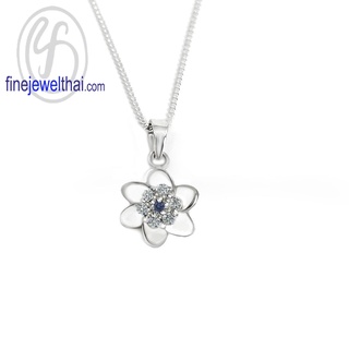 Finejewelthai-จี้ไพลิน-ไพลิน-จี้พลอย-จี้เพชรCZ-พลอยประจำเดือนเกิด-Blue-Sapphire-Silver-Pendant-Birthstone-P1092bl00e