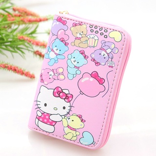 กระเป๋าสตางค์ หนัง PU ใบสั้น ลาย Hello Kitty สีชมพู สําหรับเด็กผู้หญิง