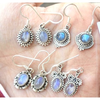 ต่างหูมูนสโตน เงินแท้ Rainbow Moonstone Silver Earring