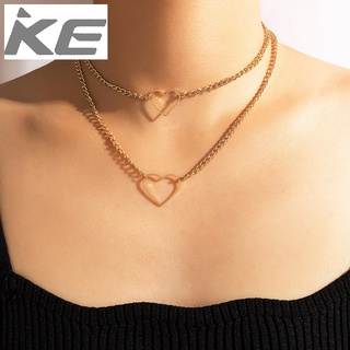 Popular Jewelry Gold Love Double Necklace Geometric Alloy Hollow MultiClavicle Chain for girls