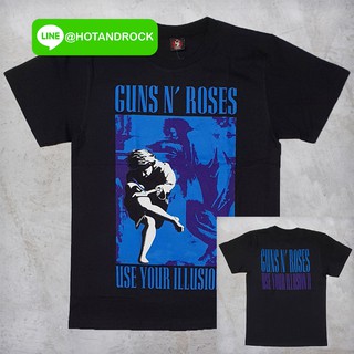 เสื้อยืดผ้าฝ้ายพรีเมี่ยม เสื้อยืดเนื้อ Cotton 💯 สัมผัสนุ่ม เบาสบาย GUNS N ROSES สีดำ