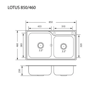 EVE ซิงค์ล้างจาน 2 หลุมใหญ่ สแตนเลส พร้อมอุปกรณ์เสริม LOTUS 850/460