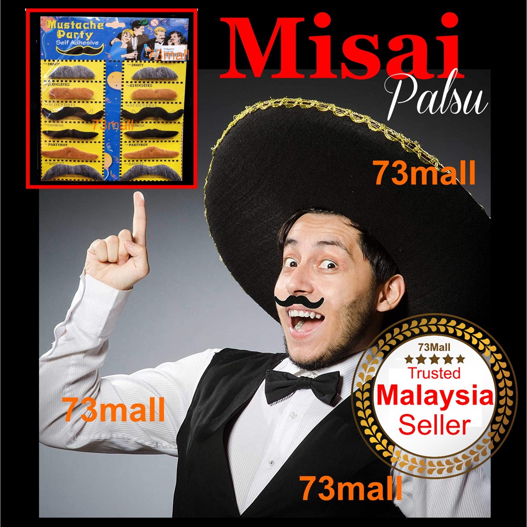 [73 Mall ] Misai Palsu หนวดปลอม มีกาวในตัว คละสี สําหรับทุกเพศ Dewasa &amp; Kanak2