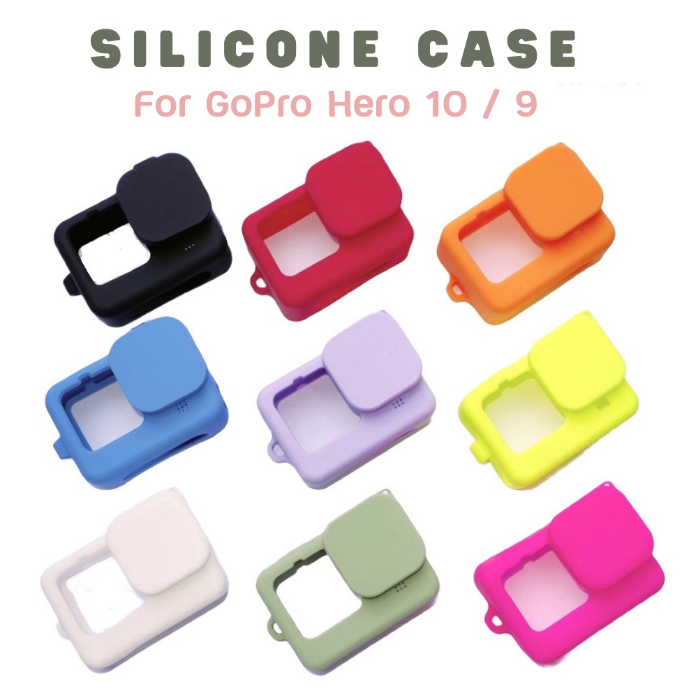 ซิลิโคน Gopro Hero 12 11 10 9 Silicone Case + Lens Cap Protective Cover พร้อมสายคล้องมือ