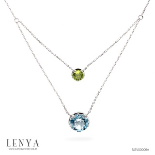 Lenya Jewelry จี้ ดีไซน์ 2 เม็ดไล่ระดับ ประดับพลอยเพอริดอท (Peridot) เม็ดบน และพลอยบลูโทปาซ (Blue Topaz) เม็ดล่าง