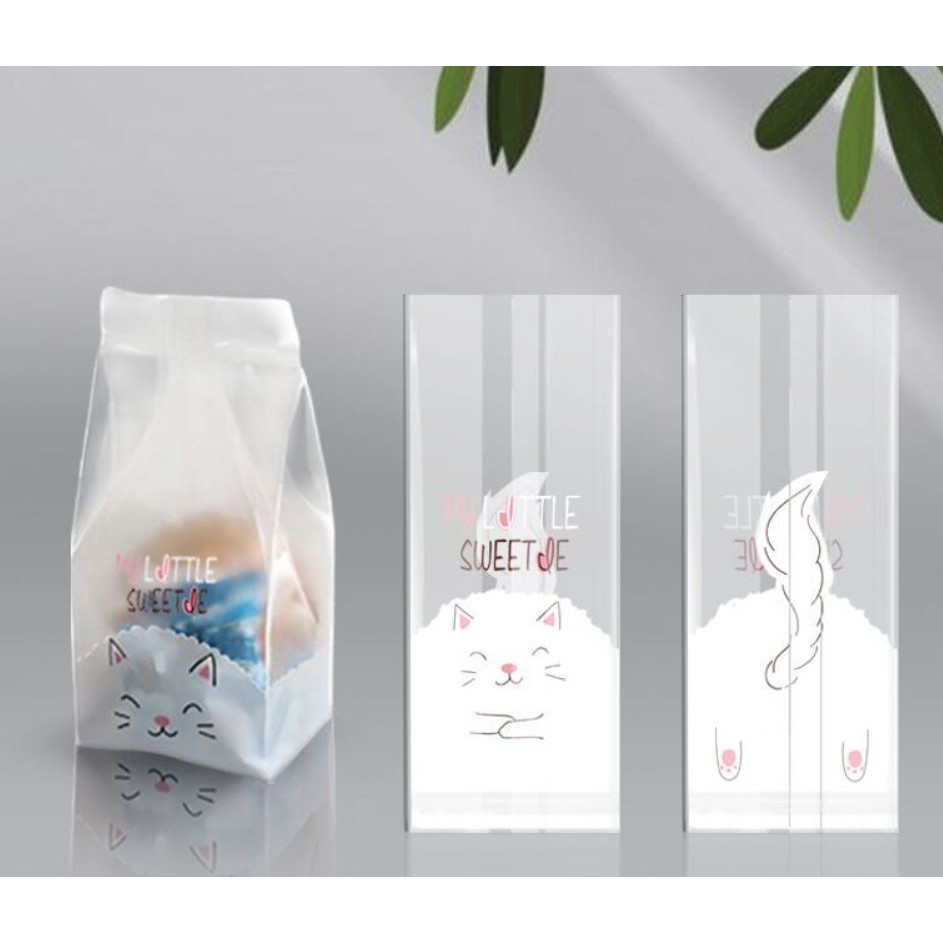 The Queen Bakery *พร้อมส่ง* ถุงขนมขยายข้าง ลายน้องแมวสีขาว อุปกรณ์เบเกอรี่ 2 ขนาด 7x15 ซม. 8