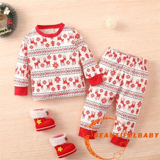 BღBღBaby Christmas Long Sleeve + Trousers, Elk Snowflake Pattern Elastic Waist Festive Clothing