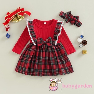 Babygarden- ชุดเดรสแขนยาว ลายสก๊อต แต่งระบาย พร้อมที่คาดผม สําหรับเด็กผู้หญิง อายุ 3 เดือน - 3 ปี