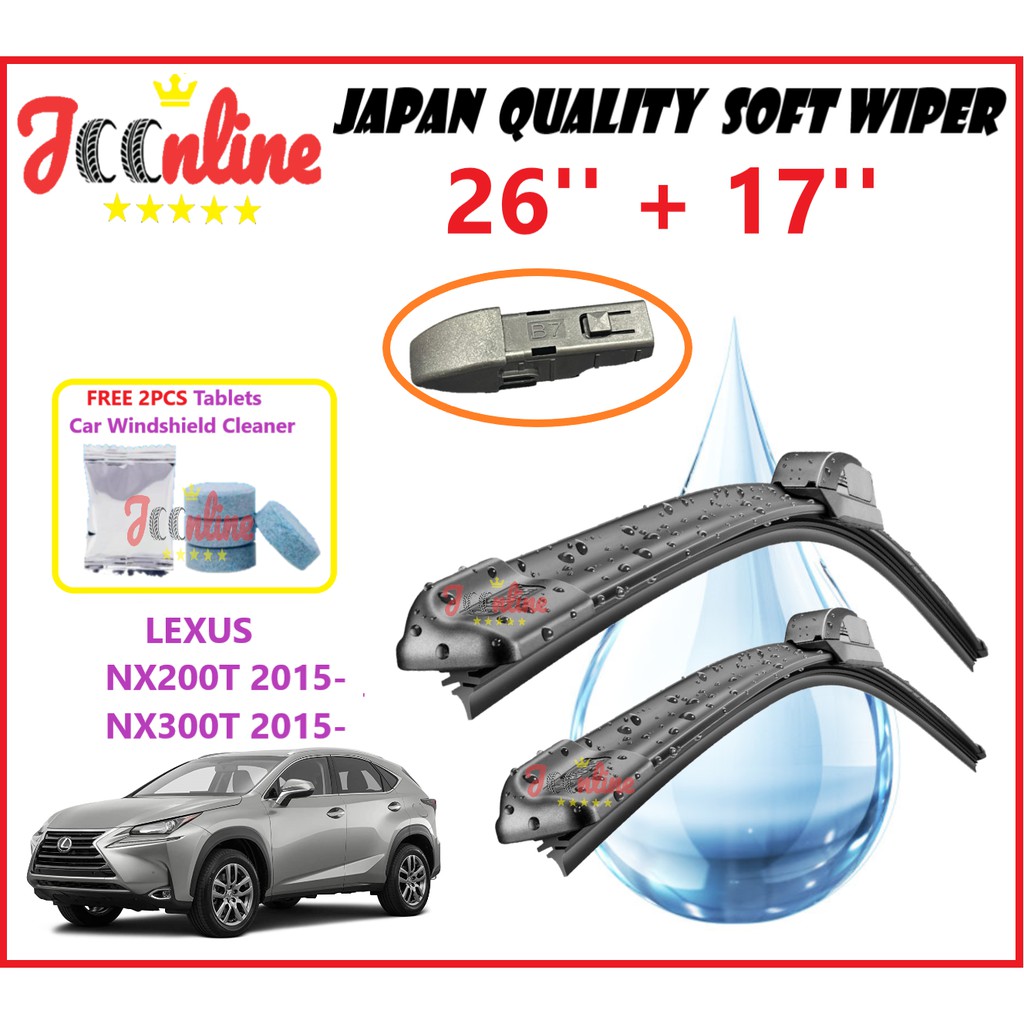 LEXUS NX200T & NX300T 2015- ชุดใบปัดน้ําฝนแบบนุ่มคุณภาพระดับพรีเมียม (26+17)(ฟรี แท็บเล็ตทําความสะอา