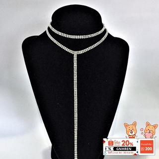 สร้อยโชคเกอร์ 2 Row T Diamond Rhinestone Choker