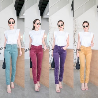 Korea Jeans กางเกงลูกฟูก 7สี ม่วง เขียว แดง เหลือง ครีม เทา ม่วงอ่อน ทรงสวย เป็นเอวกลางใส่แล้วไม่รัด