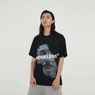 Boneless เสื้อยืดแขนสั้นลําลอง พิมพ์ลายโลโก้ตัวอักษร ทรงหลวม เข้ากับทุกการแต่งกาย