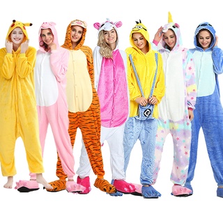 Kigurumi Stitch Pikachu ยูนิคอร์น ชุดนอนการ์ตูน Onesies ผู้หญิง ผู้ชาย สัตว์ จั๊มสูท ชุดนอนเด็ก คอสเพลย์ ชุดนอนเครื่องแต่งกาย