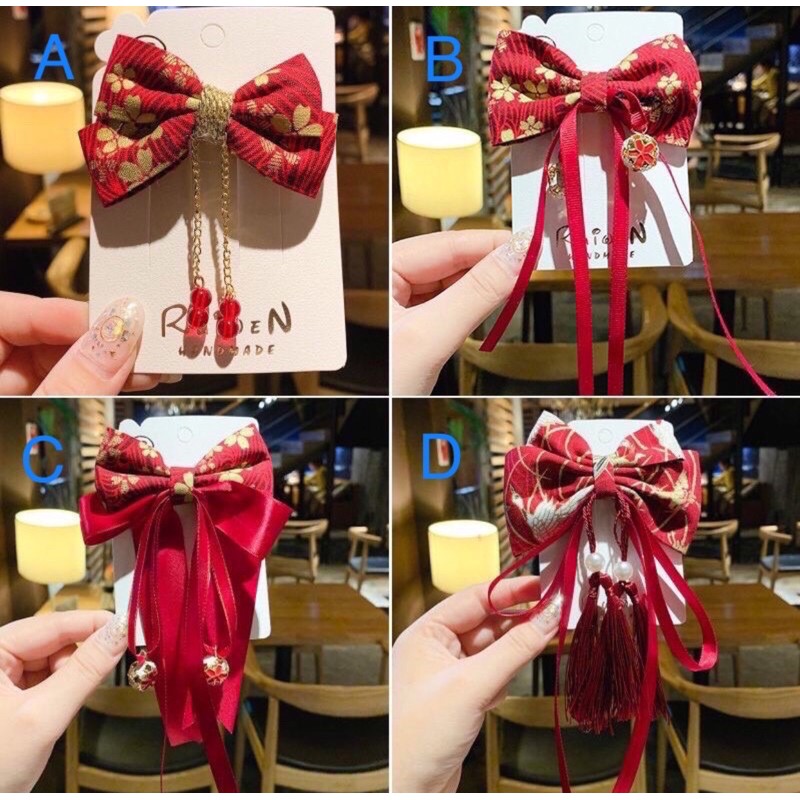 ANNEE CLOSET พร้อมส่ง โบว์ติดผม กิ๊บติดผม โบว์ตรุษจีน โบว์สีแดง
