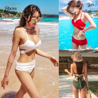 🏖BikiniTime (M-XL) SB100 มี10สี ชุดว่ายน้ำแฟชั่น บิกินี่ ทูพีซ บราไขว้สาย-ผูกโบว์ ใส่ได้หลายแบบ กางเกงใส่เป็นเอวสูงได้