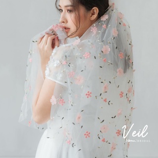 เวลเจ้าสาวรุ่น : Pink floral veil เวลปักดอกสีชมพู (พร้อมส่ง) งานตัดของทางร้านเอง (ไม่ใช่งานจีน)