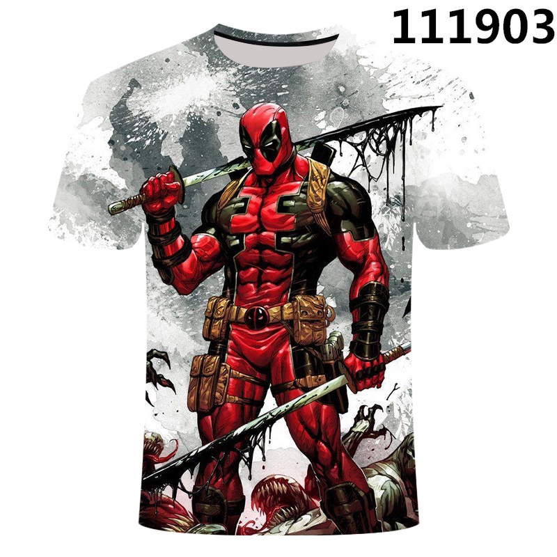 เสื้อยืด พิมพ์ลายอนิเมะ Marvel Superhero Deadpool 3 มิติ สไตล์สตรีท สําหรับผู้ชาย และผู้หญิง