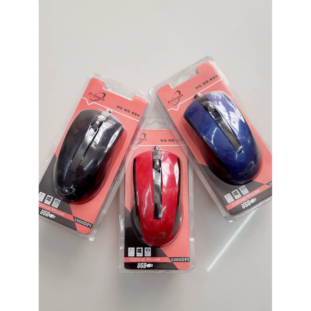 MOUSE เมาส์ต่อคอม เป็นหัวแบนยูเอสบีWS-MS-834 Optical USB 1000DPI Support windoows 7/8/10ใช้ได้ทุกุ ส