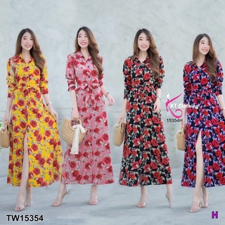 TW15354 Maxi Dress แม็กซี่เดรสแขนยาว