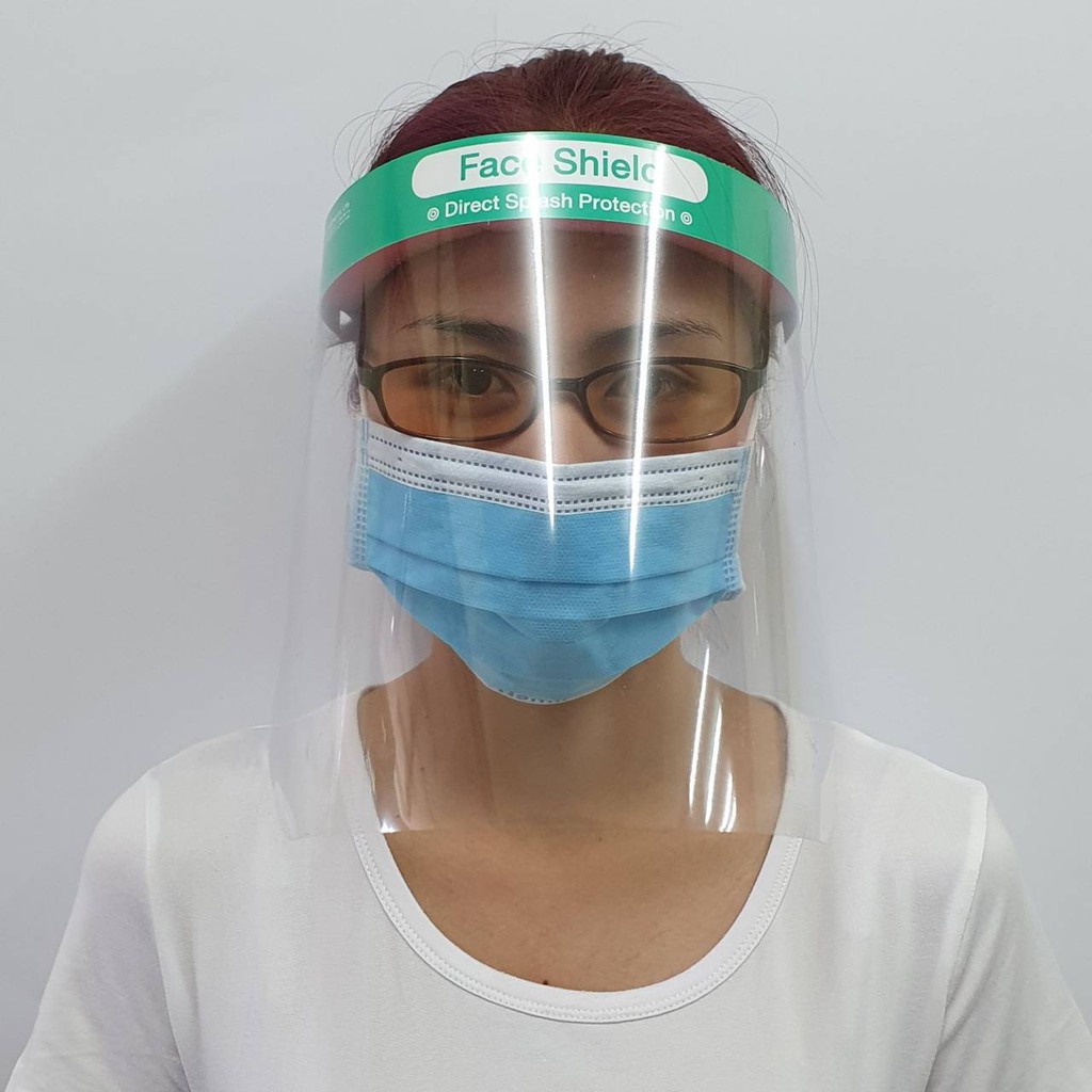 Face Shield [100 ชิ้น] หน้ากากใส กันละออง ผลิตจากพลาสติกPET เห็นชัดเจน ป้องกันการสัมผัสใบหน้า ส่งจากไทย #หน้ากากชิวด์