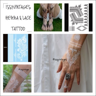 🔥ส่งทันทีไม่ต้องรอ⚪️⚫️Henna &amp; Lace Tattoo 😎แทททูเฮนน่า ลูกไม้ ขาว/ดำ