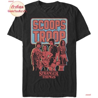 zazat สเตรนเจอร์ ธิงส์ เสื้อ Stranger Things Mens Scoop Troop T-Shirt เสื้อยืด เกรดพรีเมี่ยม ใส่สบาย เสื้อยืดเเฟชั่น