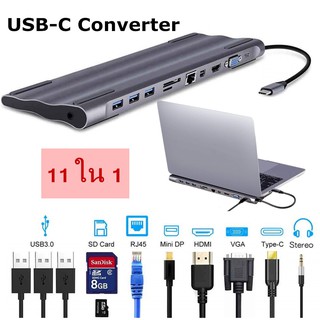 11 in 1 HUB 4K USB-C Type C to USB 3.0 SD/TF Card HDMI VGA RJ45 Mini DP 3.5mm Audio Docking Station