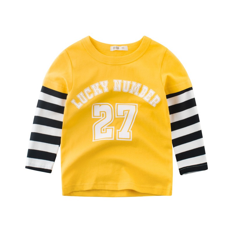 เสื้อยืดเด็กชาย ลายทาง แขนยาว ผ้าฝ้ายฟาเบรีย