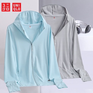 Uniqlo เสื้อแจ็กเก็ต ผ้าเรยอนถัก แบบนิ่ม กันแดด มีฮู้ด ระบายอากาศ สวมใส่สบาย แฟชั่นฤดูร้อน สําหรับผู้ชาย และผู้หญิง