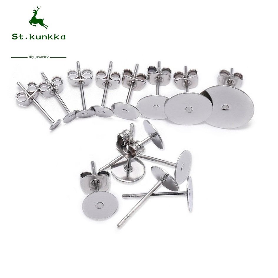 ต่างหูสแตนเลส 100ชิ้น/ล็อต ขนาด3-12มม. สำหรับDIYเครื่องประดับ งานแฮนด์เมด จิวเวลรี่ อุปกรณ์ทำสร้อย