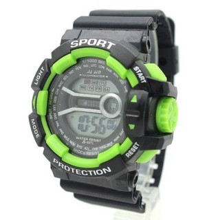 Sport Watch นาฬิกาข้อมือชาย-หญิง สายยางดำ ขอบเขียว ระบบ Digital SW-B02