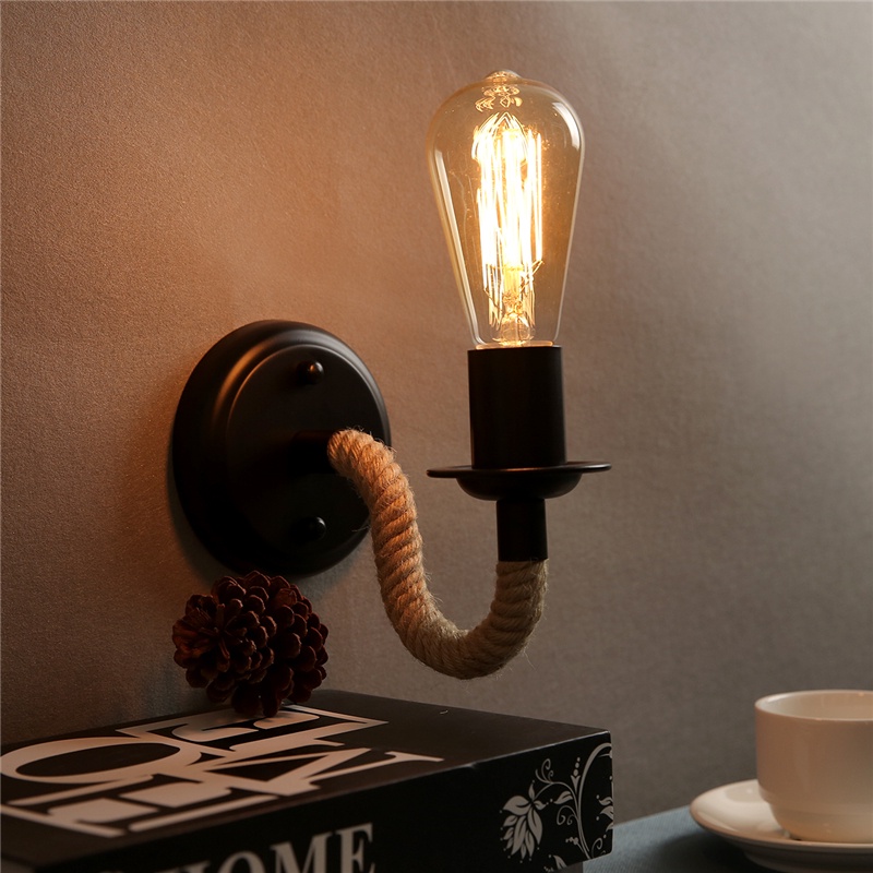 Vintage Farmhouse Wall Sconces โคมไฟชนบทอุตสาหกรรมโคมไฟติดผนังโคมไฟติดผนังเชือกกัญชาในร่มสำหรับบาร์ Porch Garage