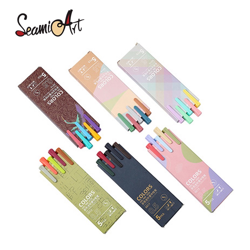 Seamiart ปากกาหมึกเจล 0.5 มม. สีสดใส สไตล์วินเทจ สําหรับเขียนสมุดภาพ เครื่องเขียน นักเรียน DIY 5 ชิ้น ต่อชุด