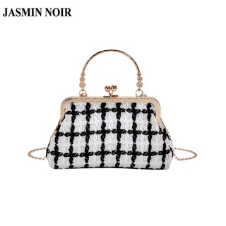 Jasmin NOIR กระเป๋าถือ กระเป๋าสะพายไหล่ ผ้าขนสัตว์ แต่งสายโซ่คล้อง แฟชั่นสําหรับสตรี