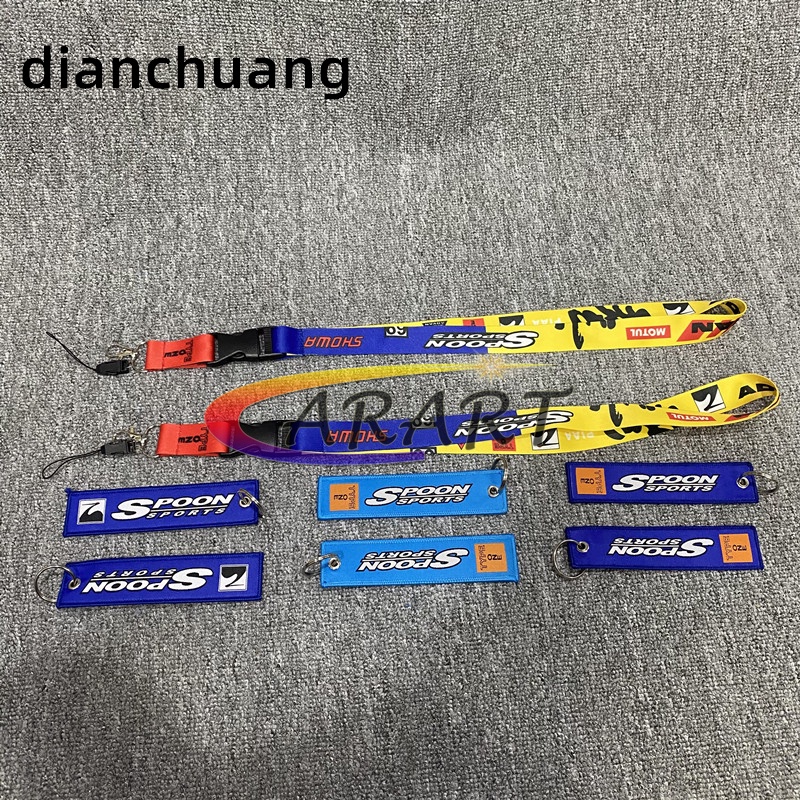 Spoon JDM สไตล์แหวนกุญแจเย็บปักถักร้อยพวงกุญแจแท็กกระเป๋าเดินทางสําหรับรถจักรยานยนต์และรถยนต์แท็กกุญแจ Racing Key Chain