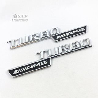 สติกเกอร์โลหะ ลายโลโก้ตัวอักษร AMG TURBO สําหรับติดตกแต่งรถยนต์ Mercedes จํานวน 2 ชิ้น