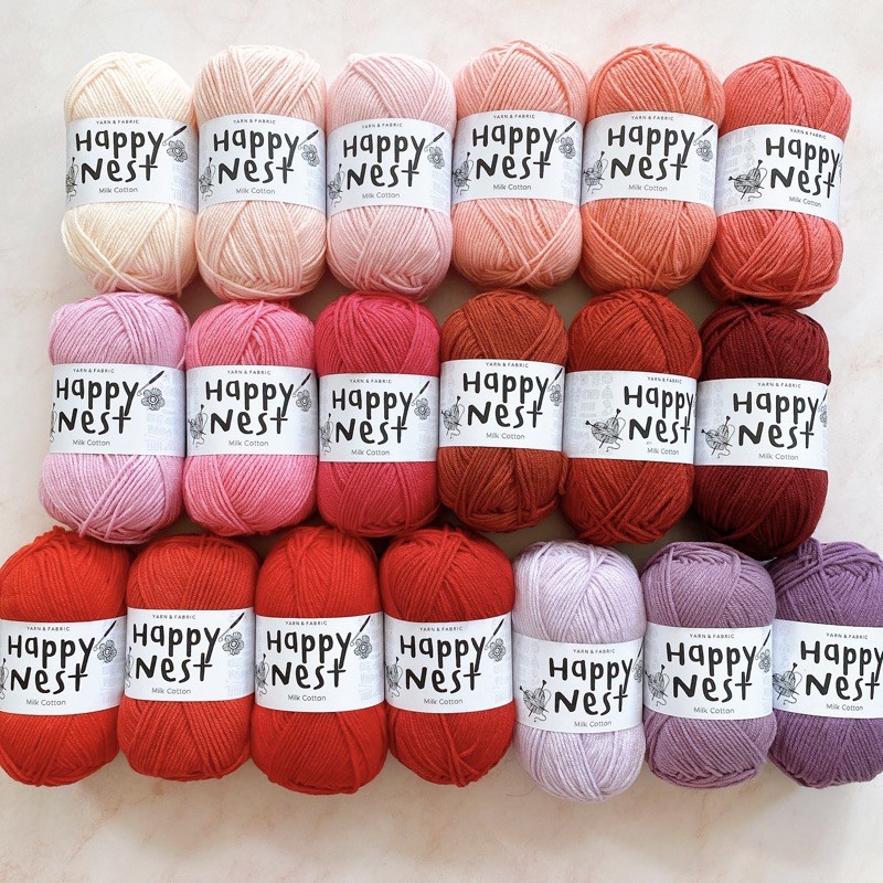 Happynest ไหมพรม คอตตอนนม milk cotton yarn 4 ply (สีชมพู แดง ม่วง)