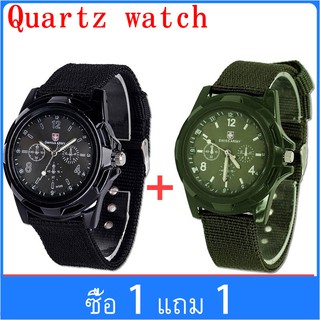 W06【ซื้อ 1 แถม 1】CODทหารผู้ชาย Gem สวิสกองทัพกีฬารอบกดควอตซ์ไนล่อนวงนาฬิกาข้อมือ