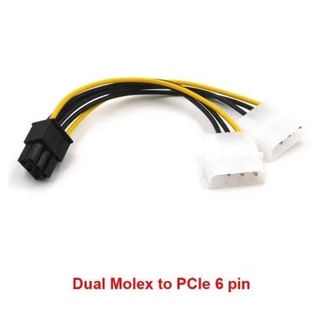 สายแปลง Power 4 Pin x 2 to 6 Pin โมเล็กซ์ อะแดปเตอร์ 6 Pin Pci Express Male To Dual LP4 4 Pin Molex IDEr ความยาว 15 ซม