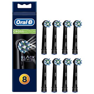 Oral-B CrossAction Black Toothbrush Heads Pack of 8 Replacement Refills for Electric Rechargeable Toothbrush